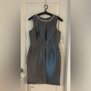 Preston & York Gray Midi Dress with Embellished Neckline